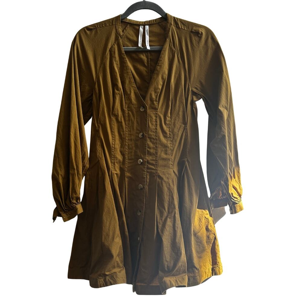 By Anthropologie Mustard Yellow Cotton Fit & Flare Button Dress Size 2